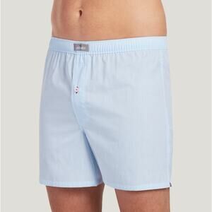 NEW JOCKEY Qty 2 Pair 100% Cotton Woven 5" Boxer in Light Blue Herringbone Large